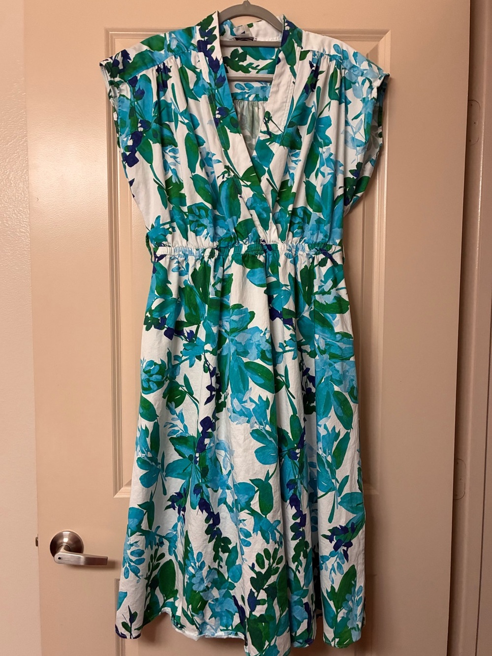 Calvin Klein Blue & Green Floral Wrap Midi Dress